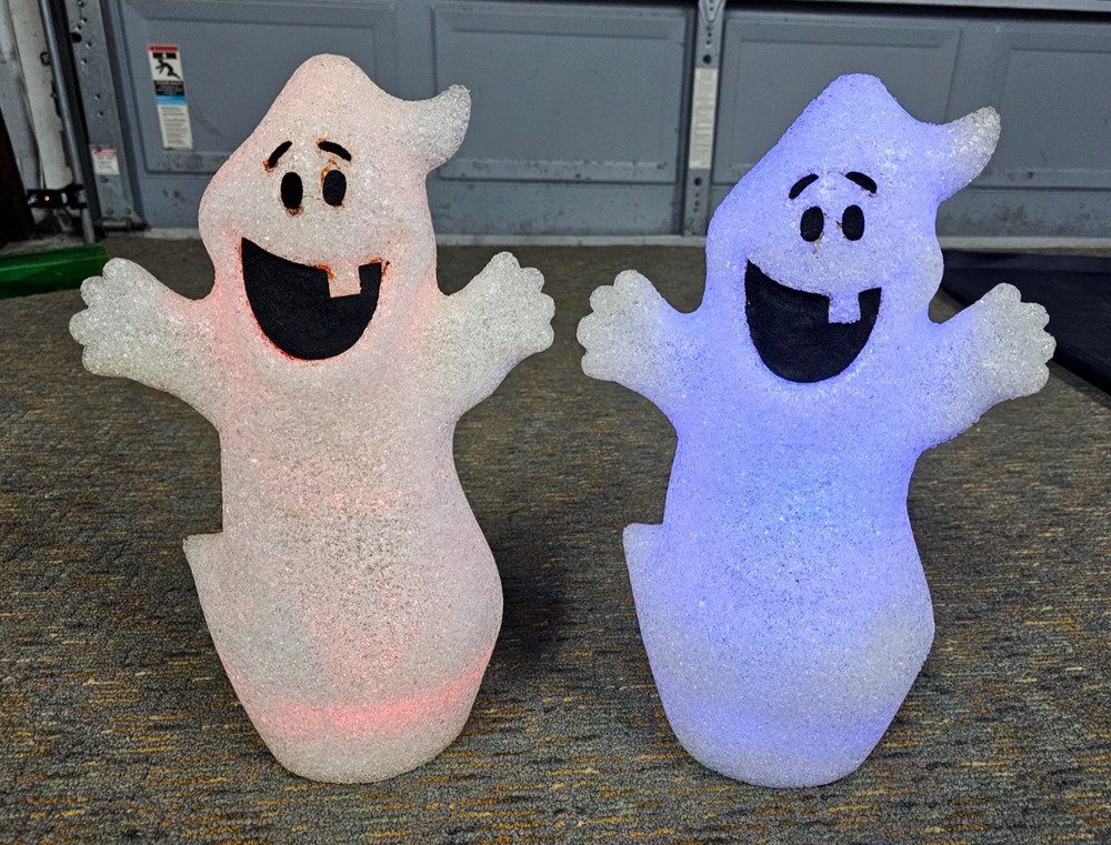 Set of 2 Soft Glow Halloween Ghost Light Up 16" Color Change Melted Popcorn